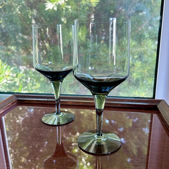 Orrefors Rhapsody Mid Century Smoke Crystal Water Glasses Wine Glasses set of 2 - Picture 1 of 9